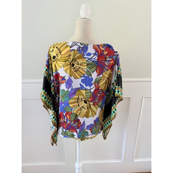 Susan Graver Artisan XS Bold Floral Jeweled Neck Drape Top - Picture 3 of 4